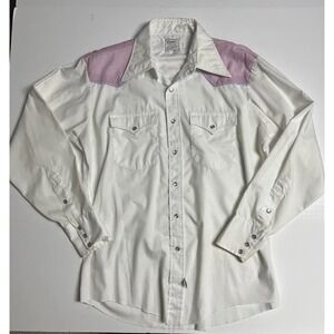 16.5-35 H Bar C Pearl Snap California RanchWear Western Pink‎ Shirt Long Tail